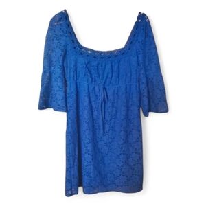 LAUNDRY BY SHELLI SEGAL Blue Lace Crochet Knit Tie Waist Dress - Small